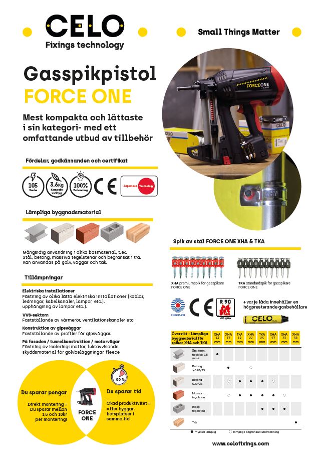 Gas spikpistol FORCE ONE Broschyrer DIN A4 - SE - 2 sidor